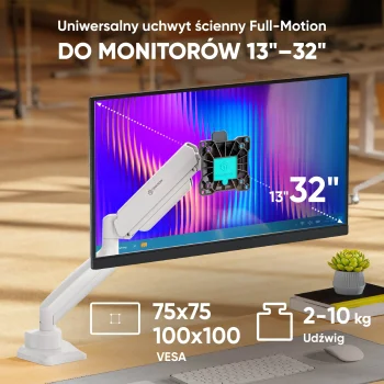 Fehér G80-BW asztali monitortartó, teljesen állítható 13–32 hüvelykes monitorokhoz