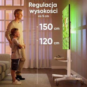 TS-1351 fehér gurulós TV állvány 32"–65"-os kijelzőkhöz